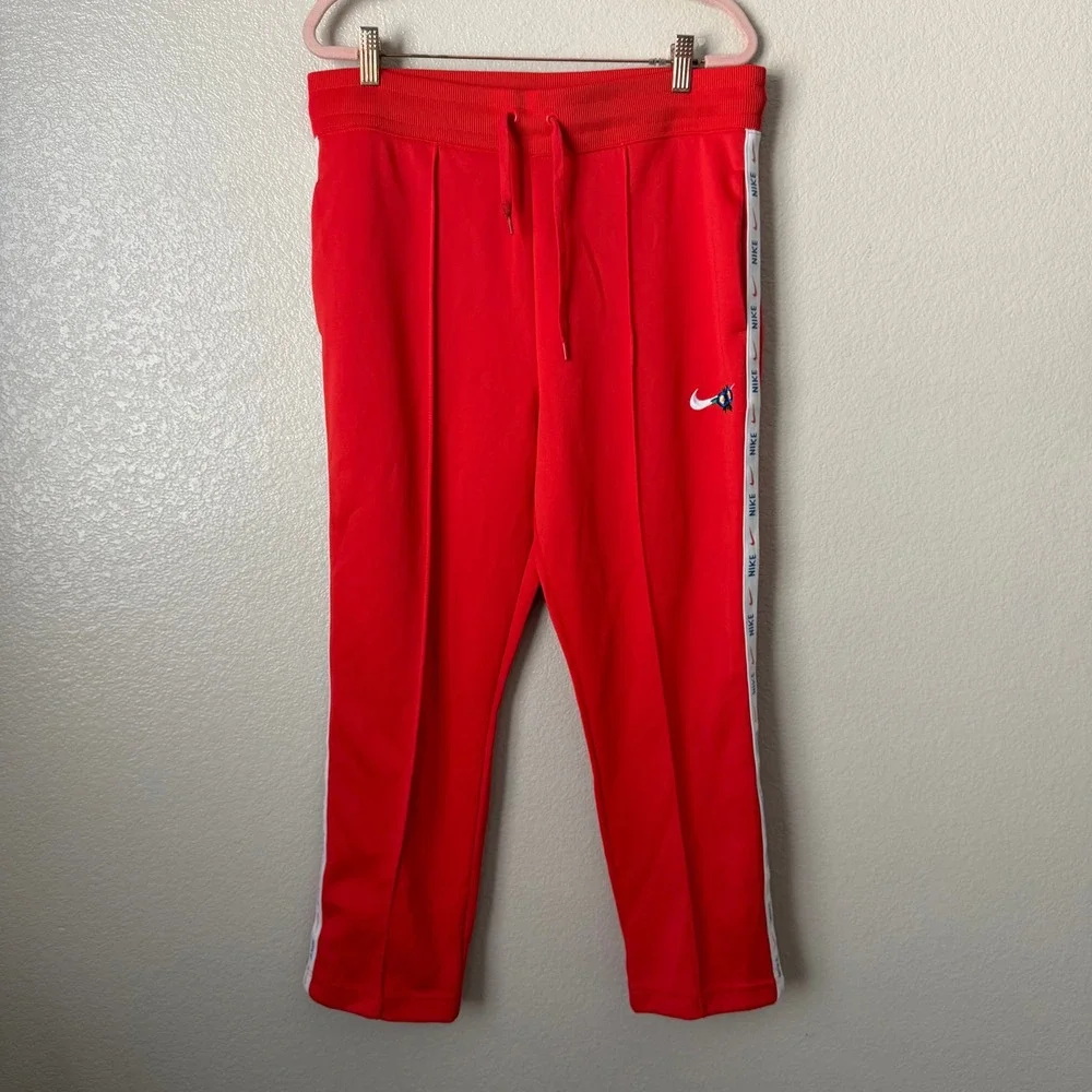 Nike Pants Womens Large Red Femme Track Floral Swoosh Logo Stripe Ankle Slim Fit